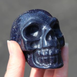 Blue Goldstone (Glass) Skull Carving