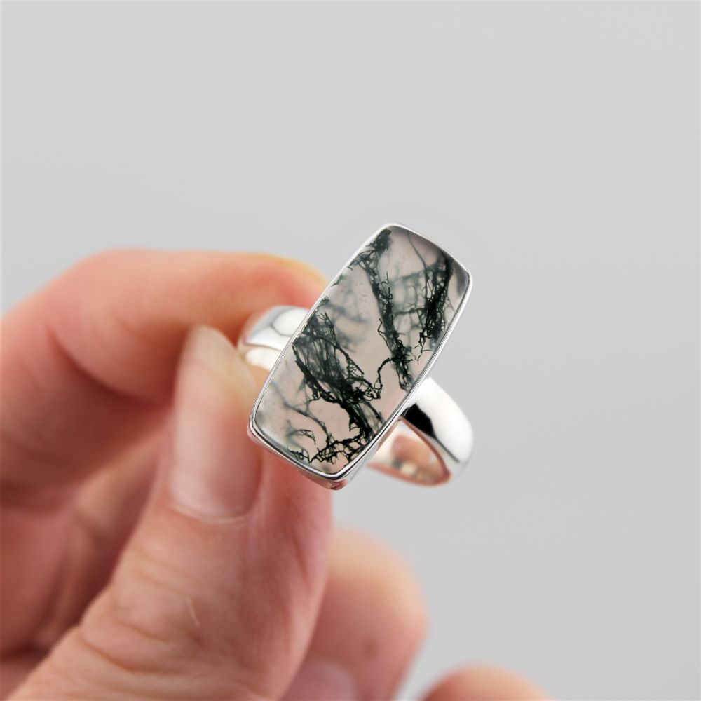 Moss Agate in Sterling Silver Ring