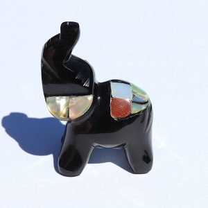 Obsidian Elephant Carving with Inlay