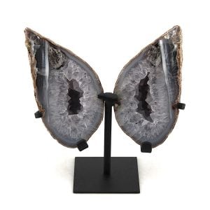 Agate & Quartz Geode Pair on Metal Stand